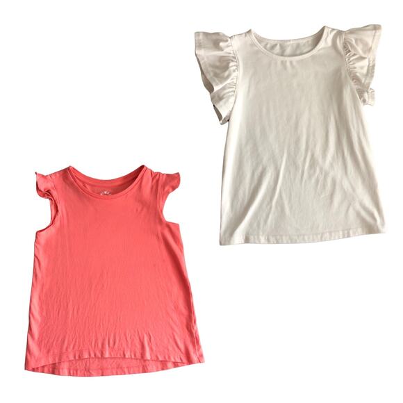 flutter cap sleeve cotton tops coral + white spring summer by primary size 6-7 - Picture 1 of 6